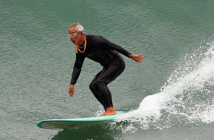 Old Man Surfing Longboarding