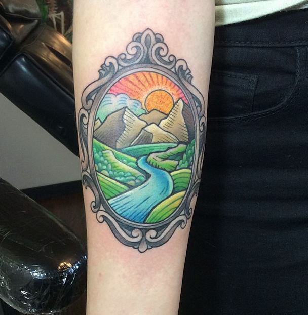 Mountain River Forest Scenery Tattoo Sticker Herbal Tattoo - Temu