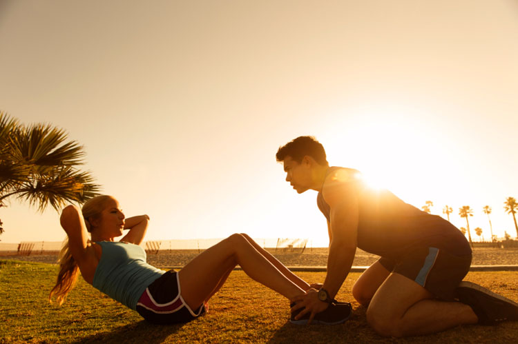 Fitness Wellbeing Sit Ups Beach Sunset Health