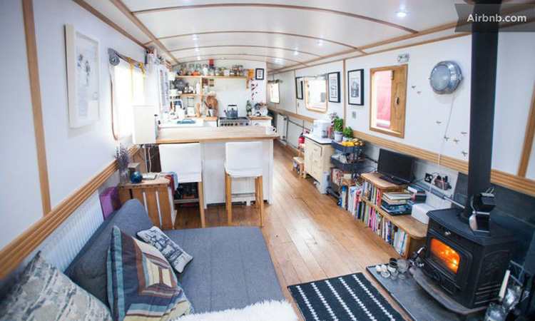 House Canal Narrow Boat Interior Airbnb 2