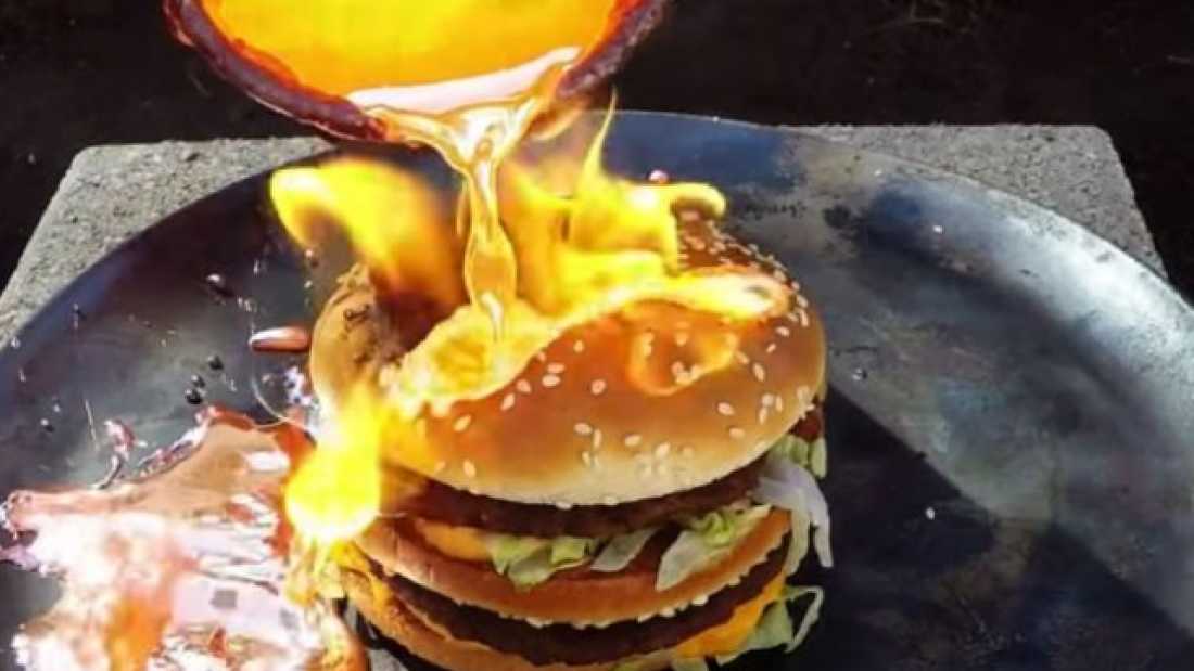 Something Quite Disturbing Happens When You Pour Molten Copper on a Big Mac