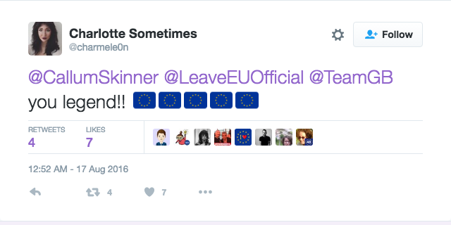 Callum Skinner Pro Remain Anti Brexit Tweet