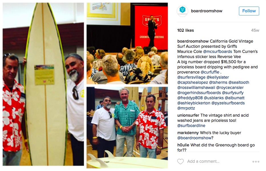 tom curren's maurice cole 7'8 surfboard auction