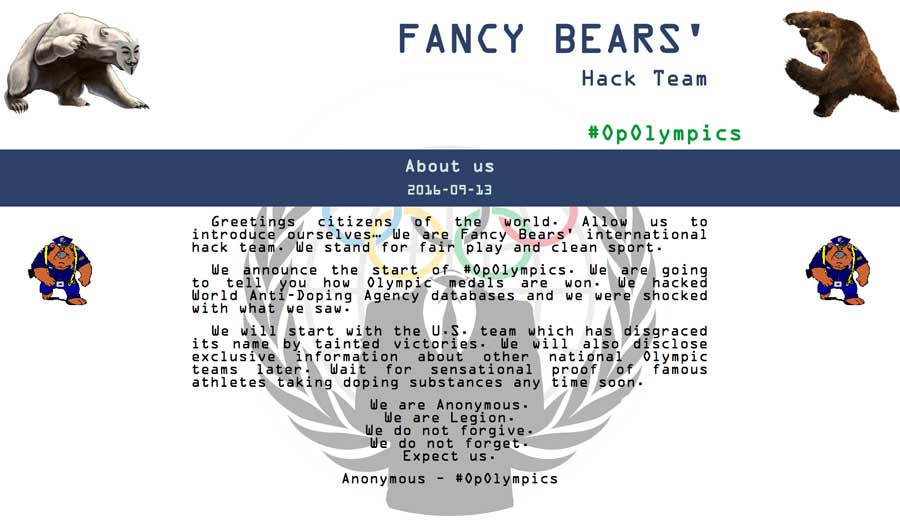 The Fancy Bears website, which claims to expose how Olympic Medals are won - screen grab: FancyBears