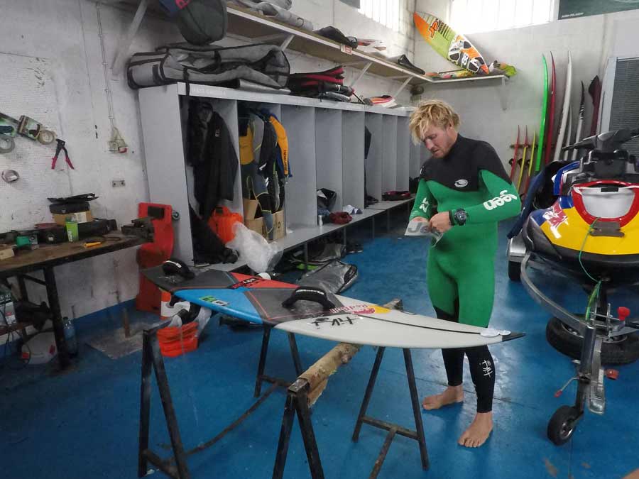 Andrew Cotton goes through the final stages of the long preparation ahead of going big wave surfing - PhotoL James Renhard