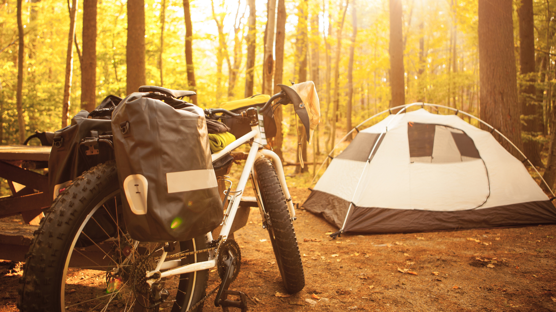 Cycle-Touring-Essentials-Touring-Bike-at-Camp