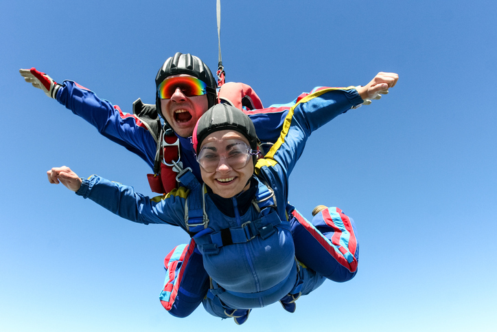 Tandem jump. Flying in a free fall.