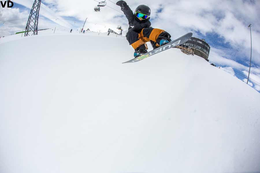 Six year old snowboarder Nico Bondi shredding in Laax - Photo: Vernon Deck