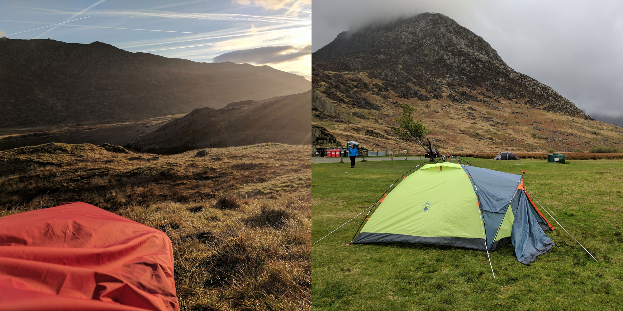 Pictured: (Left) Wild Camping in Snowdonia National Park, (Right) Camping at the Gwern Gof Uchaf campsite//Photos: Jack Clayton.