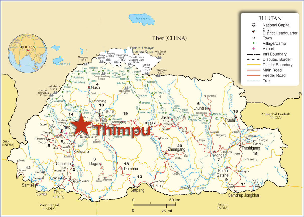 bhutan_map_with_star