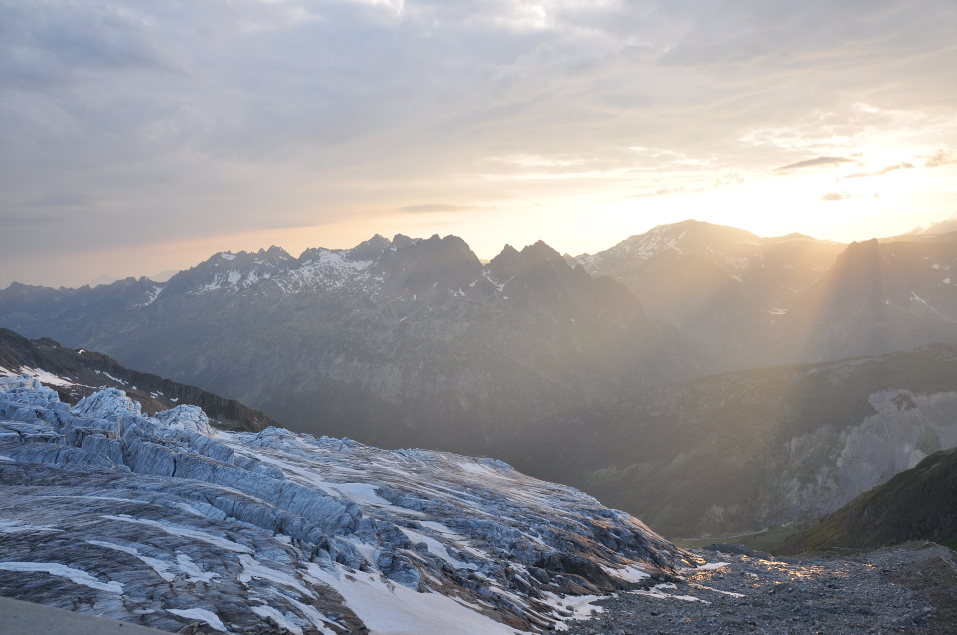 Sunset over the Glacier du Tour from Refuge Alberi 1er