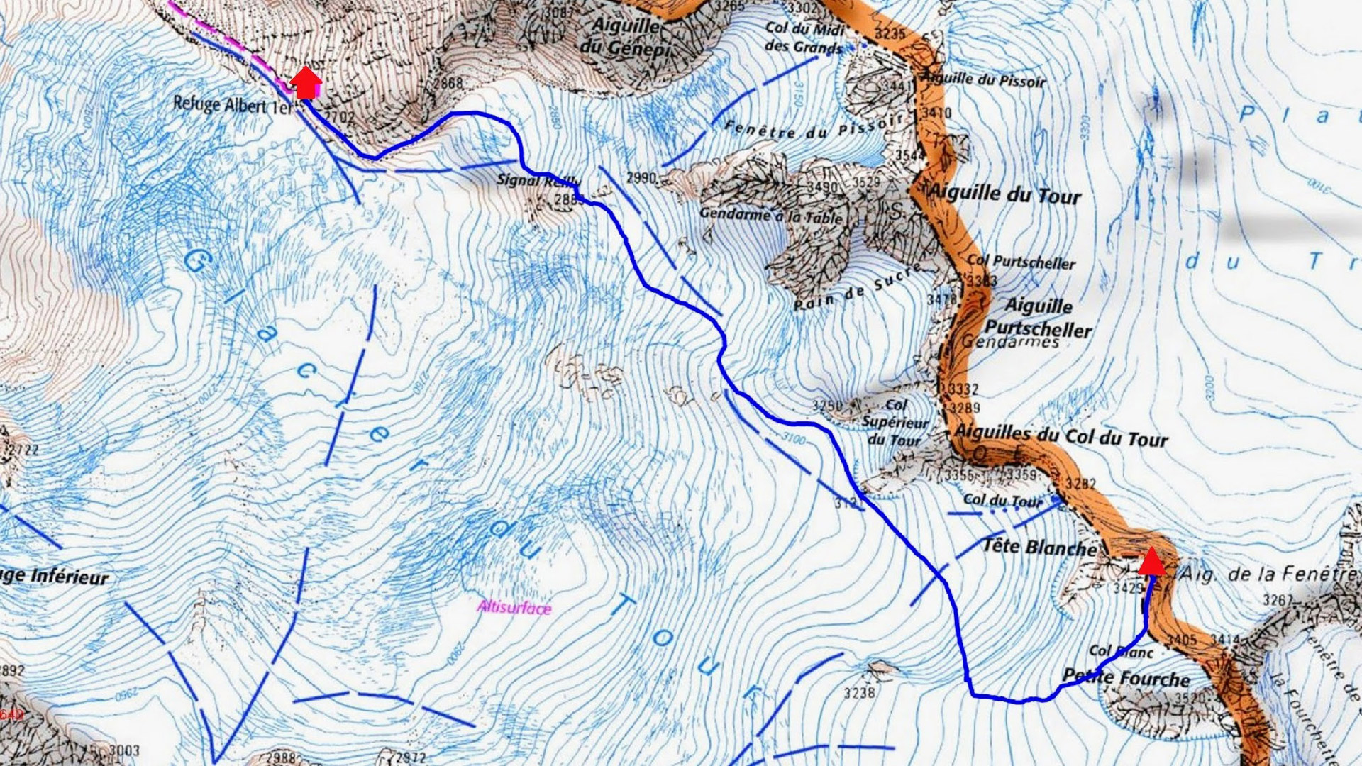 A map of Abi's climbing route