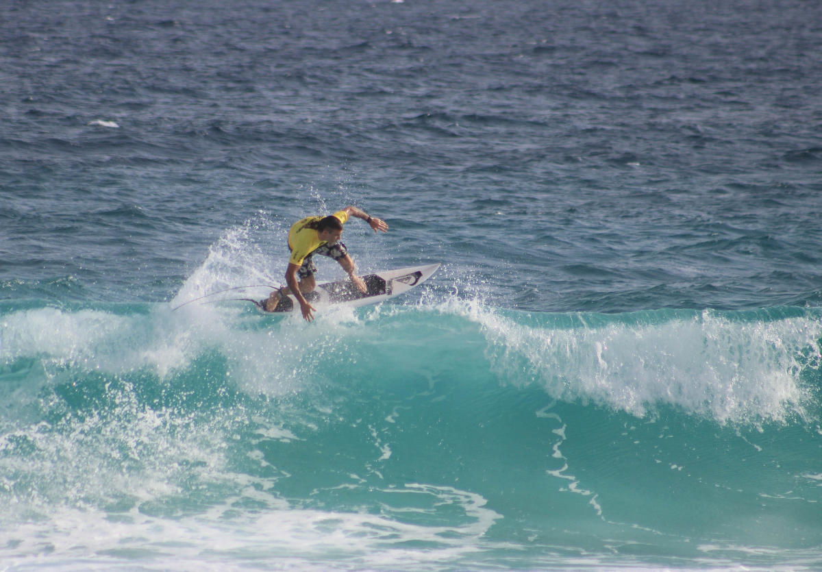 Mikey Wright surfing in Barbados. "When even hard-nosed competitive surfers… go all vacay, you sense how this island can affect you. Credit: WSL