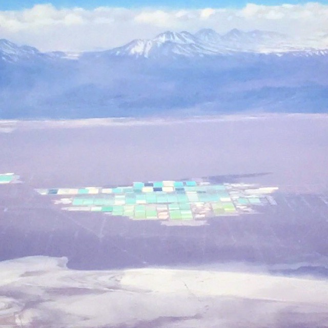 Lithium mines from the air: brine extracted from the Atacama has a concentration of salts that is more than 200 times that of fresh water.