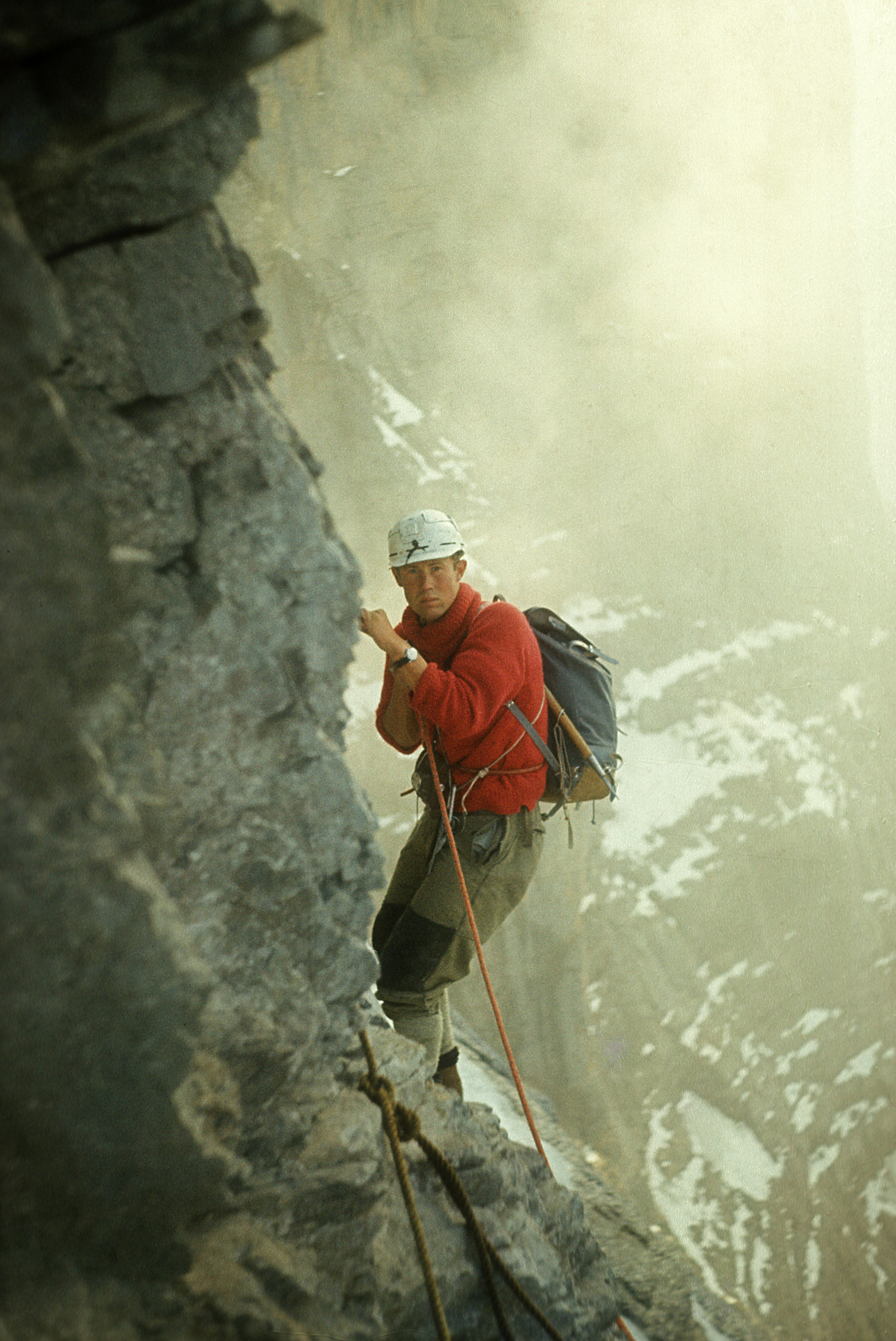 Chris Bonington climbing the central tower of Paine in Patagonia in 1963