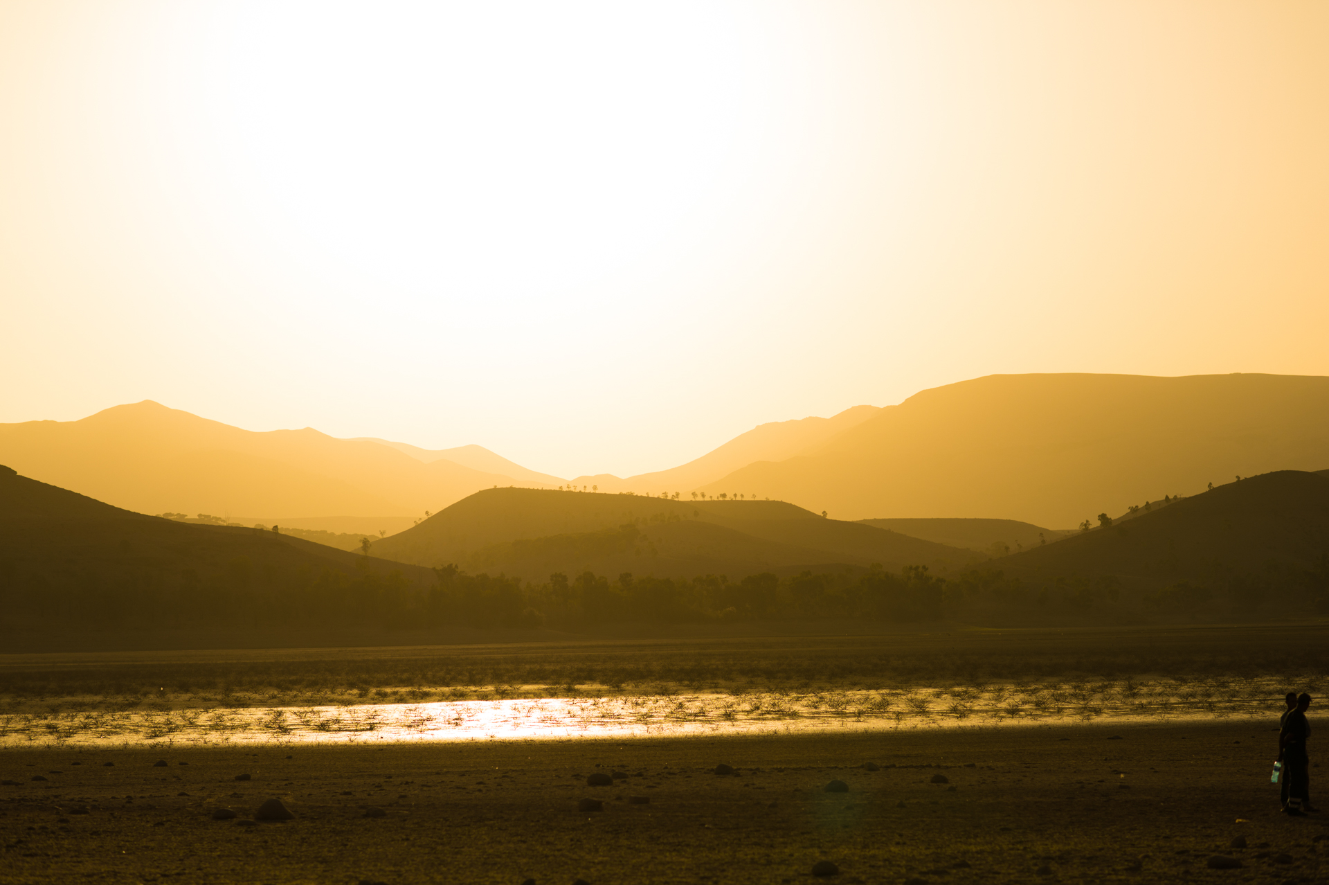 Sunrise on day 2 across Lake Lalla Takerkoust and the foothills of the Atlas mountains. Credit Johnny Fenn/IGO Adventures