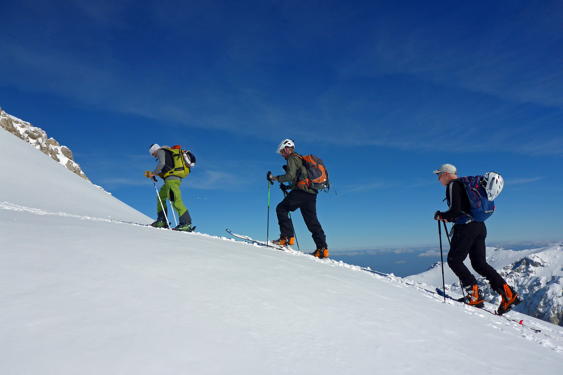 Skinning up to Liakoura, the highest peak in Greece