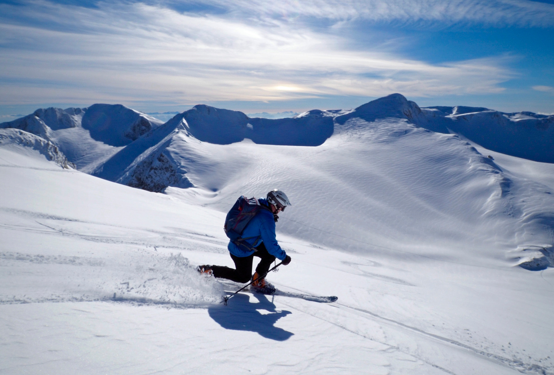 Skiing off Liakoura, Mt Parnassos, Greece