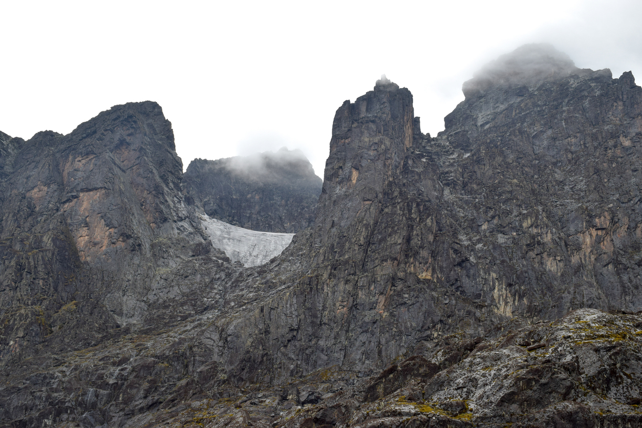 Pictured: Slovenia Glacier on Mount Stanley seen from Elena Camp, Rwenzori Mountains National Park, Kasese District, Uganda