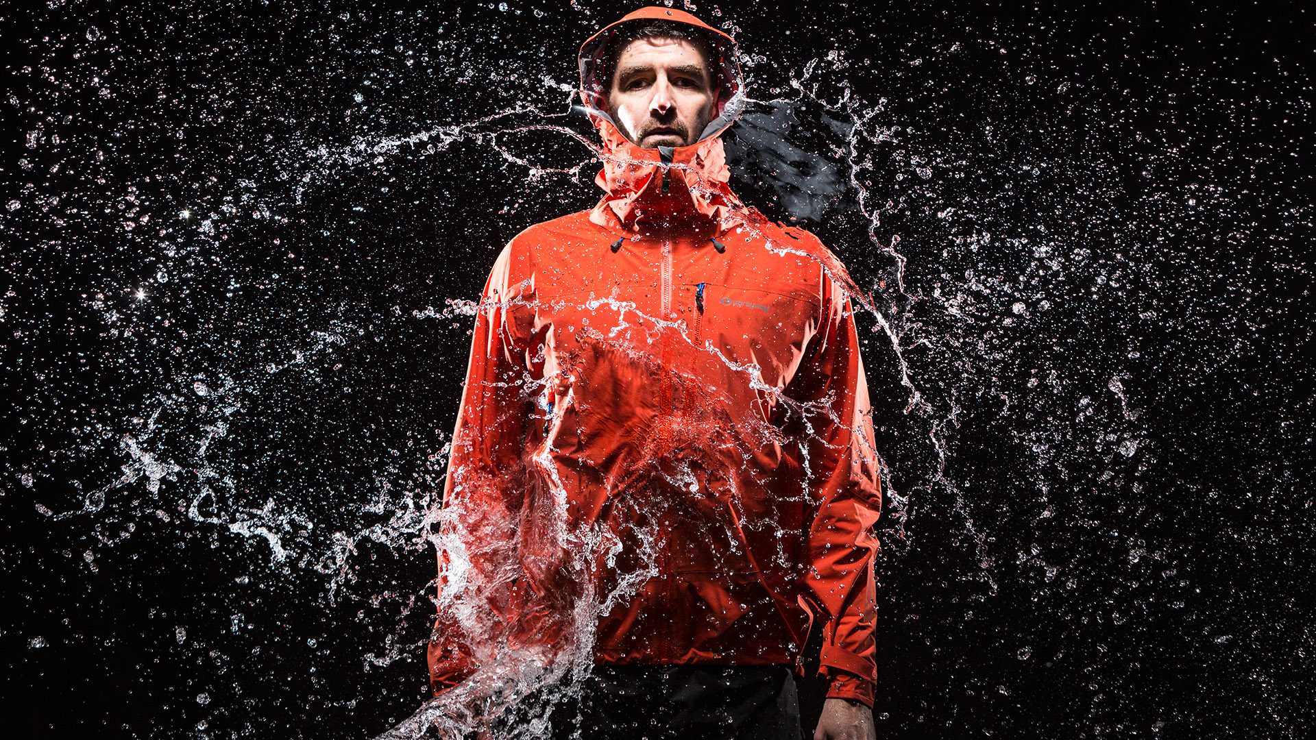 Sprwayway Zeus Jacket in simulated rain storm