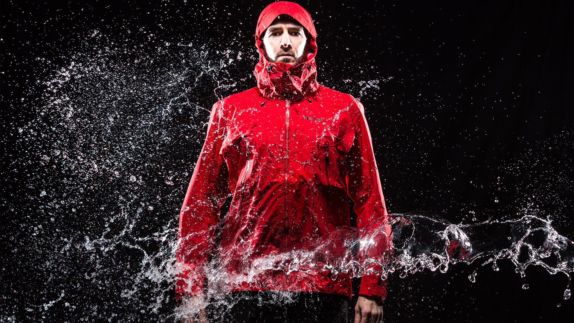 Marmot Red Star Jacket in simulated rain