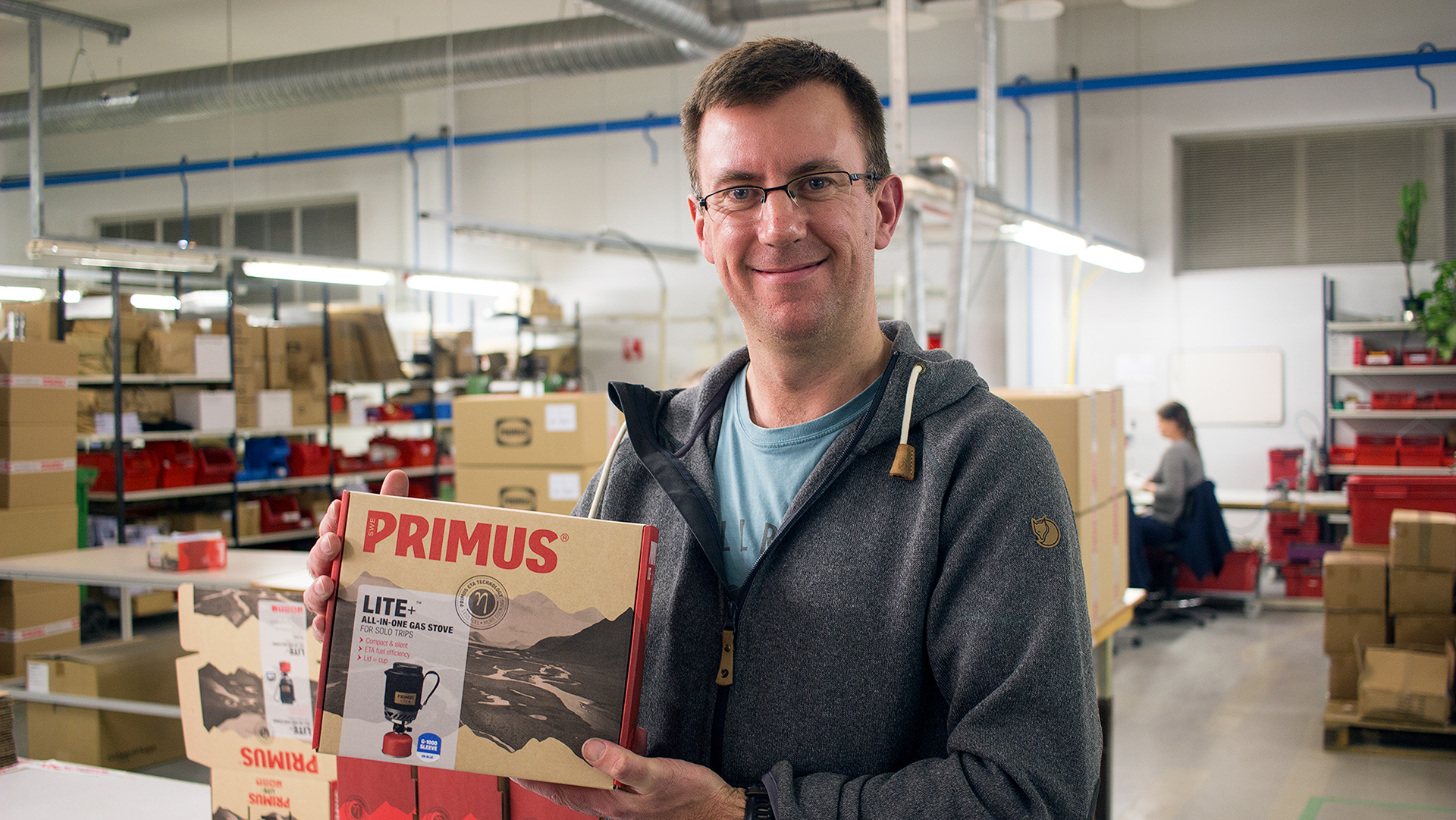 Primus UK's Andy Brown with the stove what he made during the visit to the factory - image: Jon