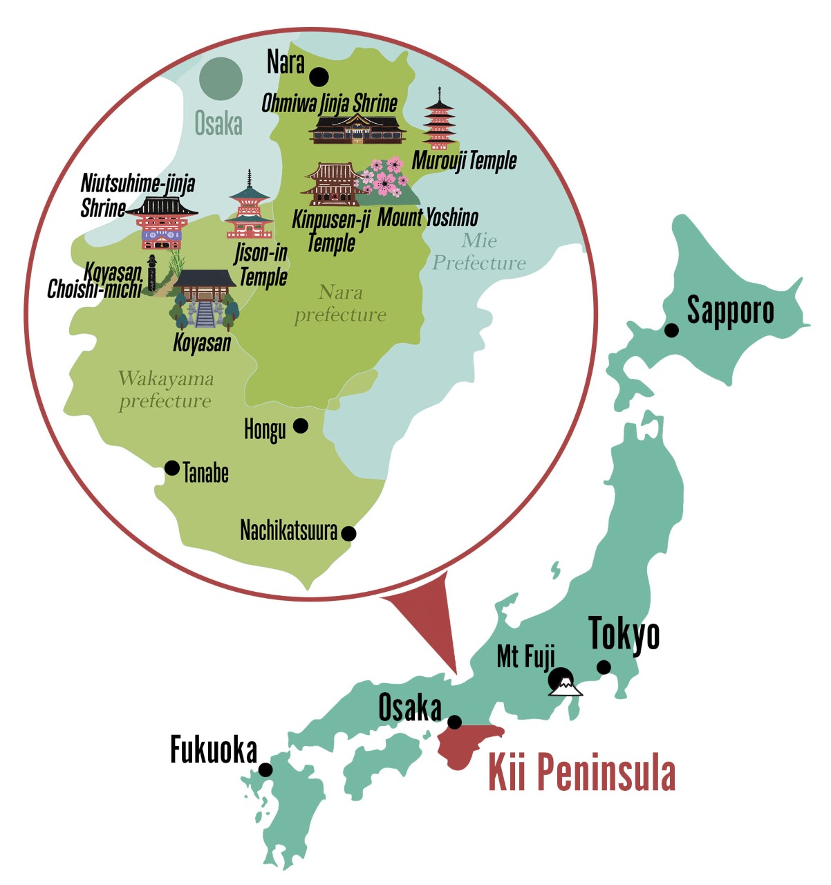 Wakayama and Nara Map