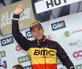 Philippe Gilbert celebrates a third place finish at the 2012 La Fleche Wallonne