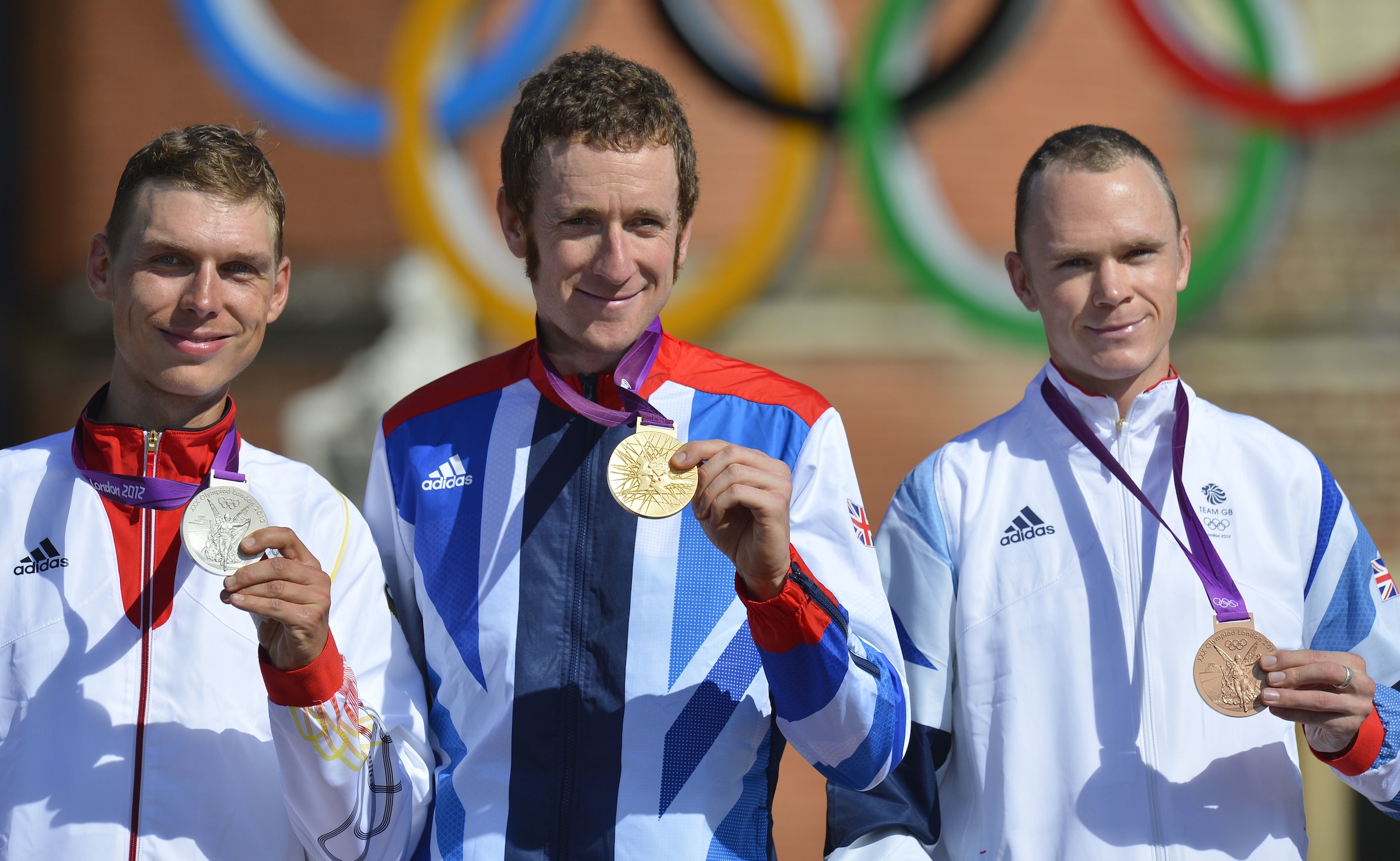 Bradley Wiggins, Chris Froome, Tony Martin, Olympic time trial, podium, London 2012, pic: ©Sirotti