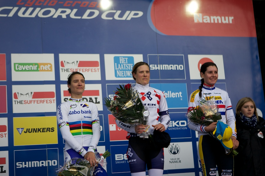 Cyclo-cross, world cup, 2013/14, podium, Namur, Marianne Vos, Katie Compton, Nikki Harris