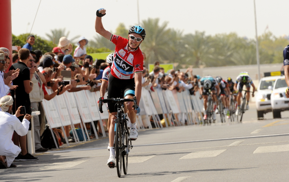 Chris Froome, Team Sky, 2013, Tour of Oman, red jersey, pic: Bruno Bade/ASO