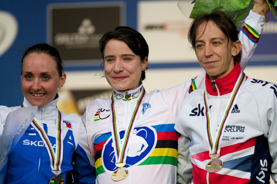 UCI Cyclo-cross World Championships, 2014, podium, Marianne Vos, Helen Wyman, Eva Lechner, pic: Balint Hamvas