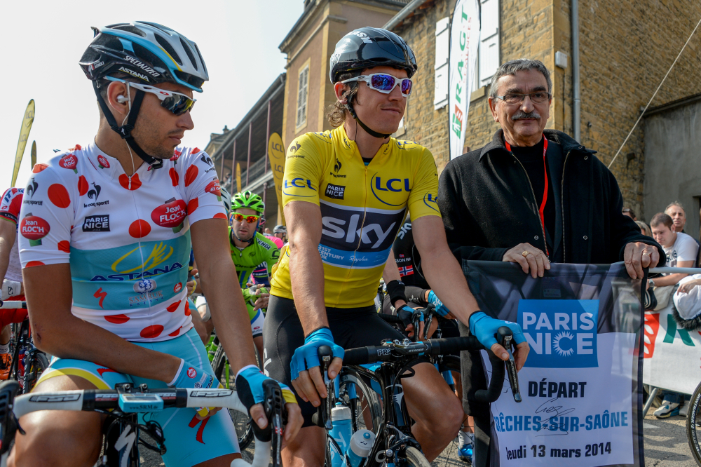 Geraint Thomas, yellow jersey, Paris-Nice, 2014, stage five, pic: P.Perreve/ASO