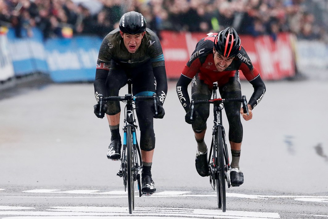 Ian Stannard, Team Sky, Greg van Avermaet, BMC Racing, Omloop Het Nieuwsblad, 2014, pic: Sirotti