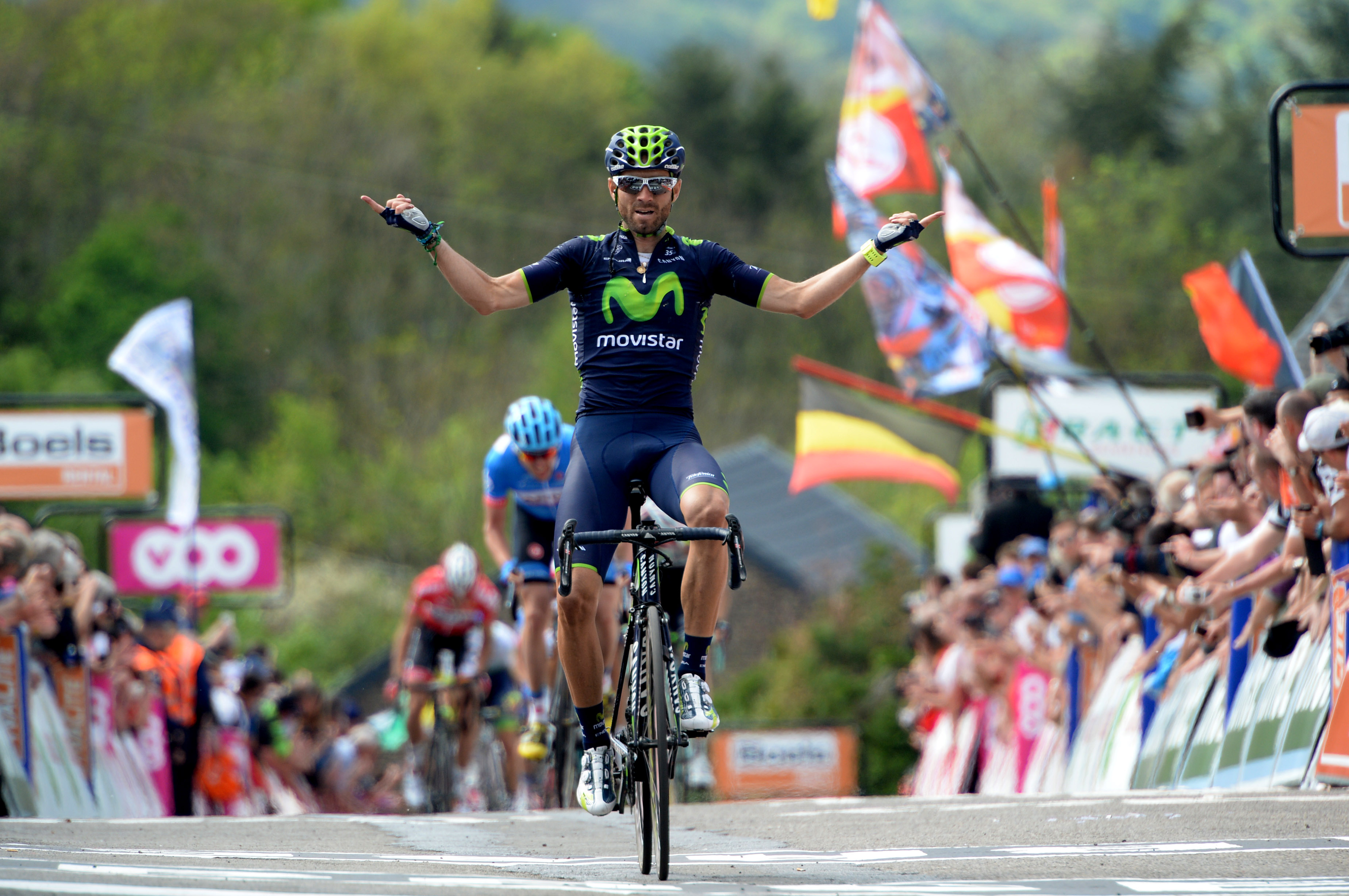 Alejandro Valverde, La Fleche Wallonne, 2014, Movistar, salute, pic: SIrotti