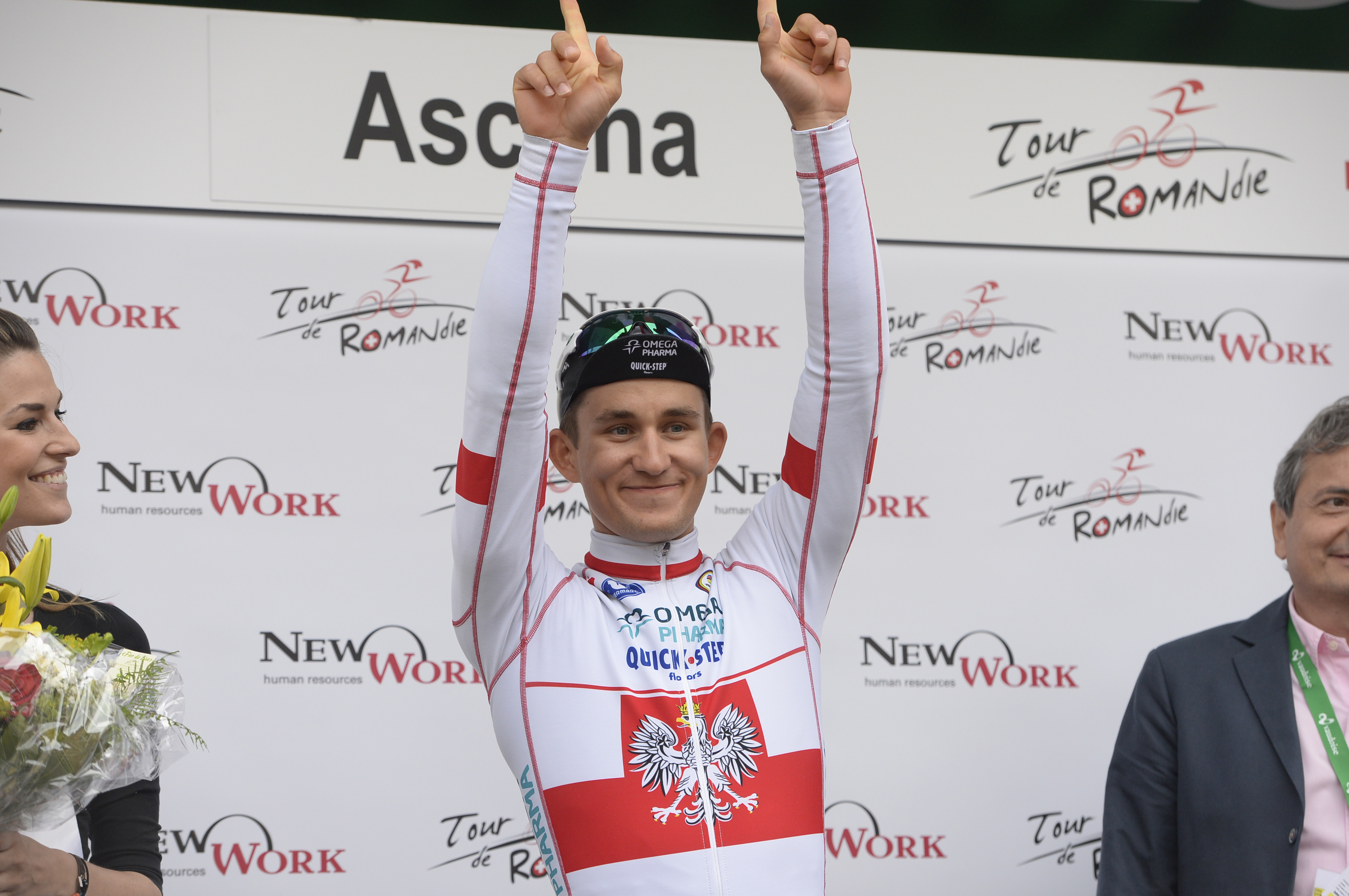 Michal Kwiatkowski, Omega Pharma-Quickstep, podium, Tour de Romandie, 2014, prologue, time trial, pic: Sirotti