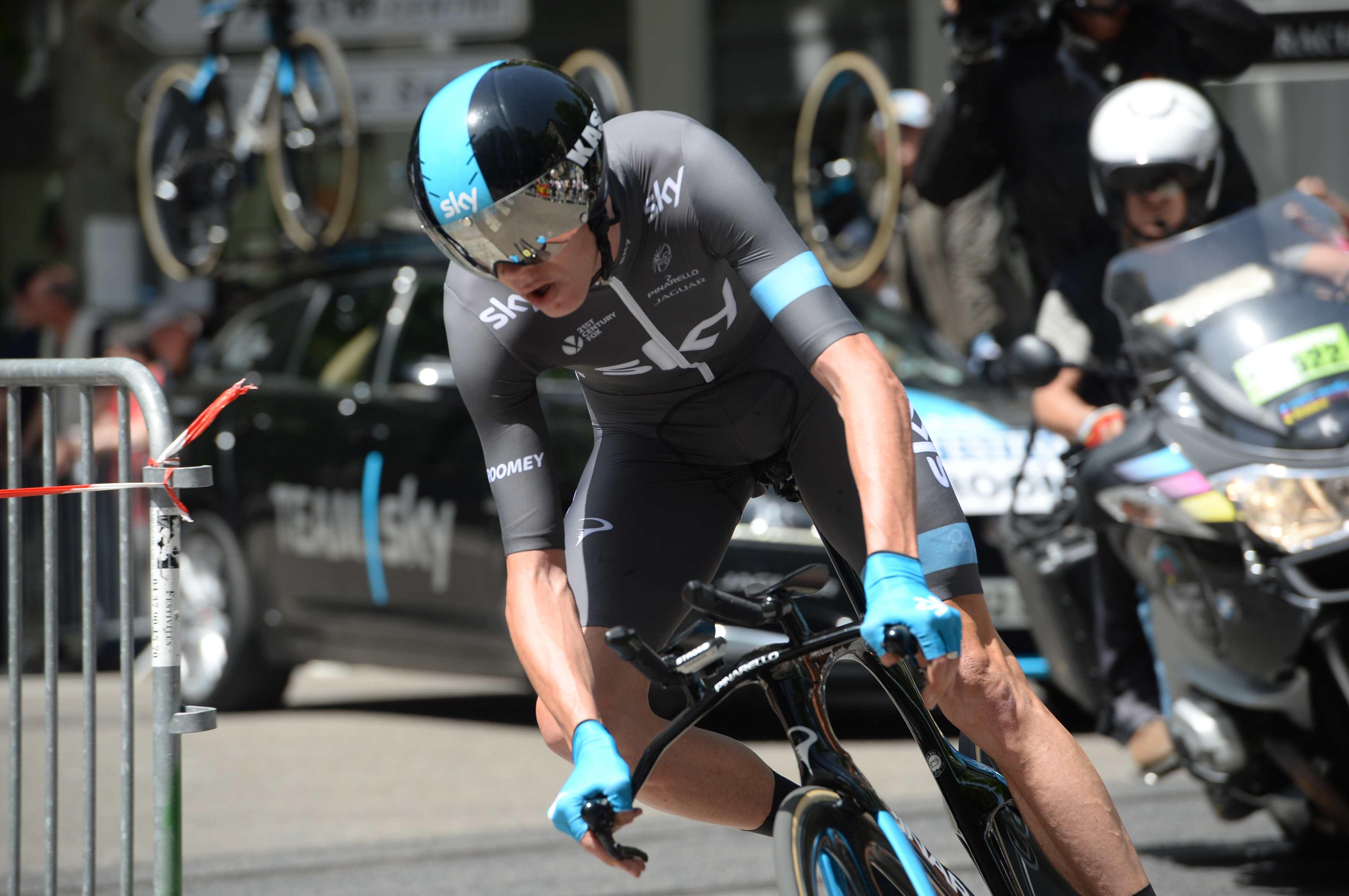 Chris Froome, Team Sky, time trial, Criterium du Dauphine, 2014, stage one, pic: Sirotti