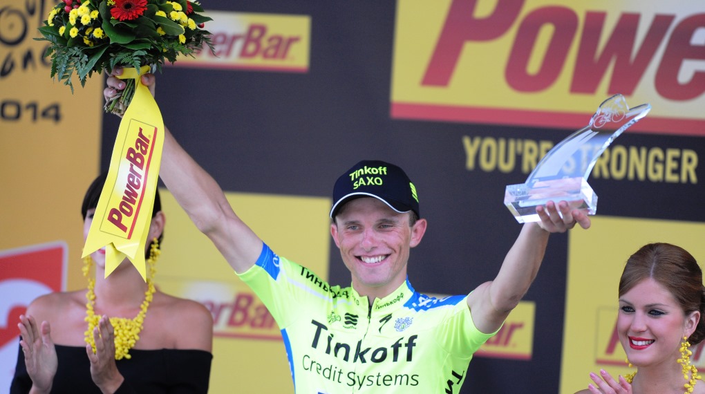 Rafal Majka, Tinkoff-Saxo, podium, stage 17, Tour de France, 2014, pic: Sirotti