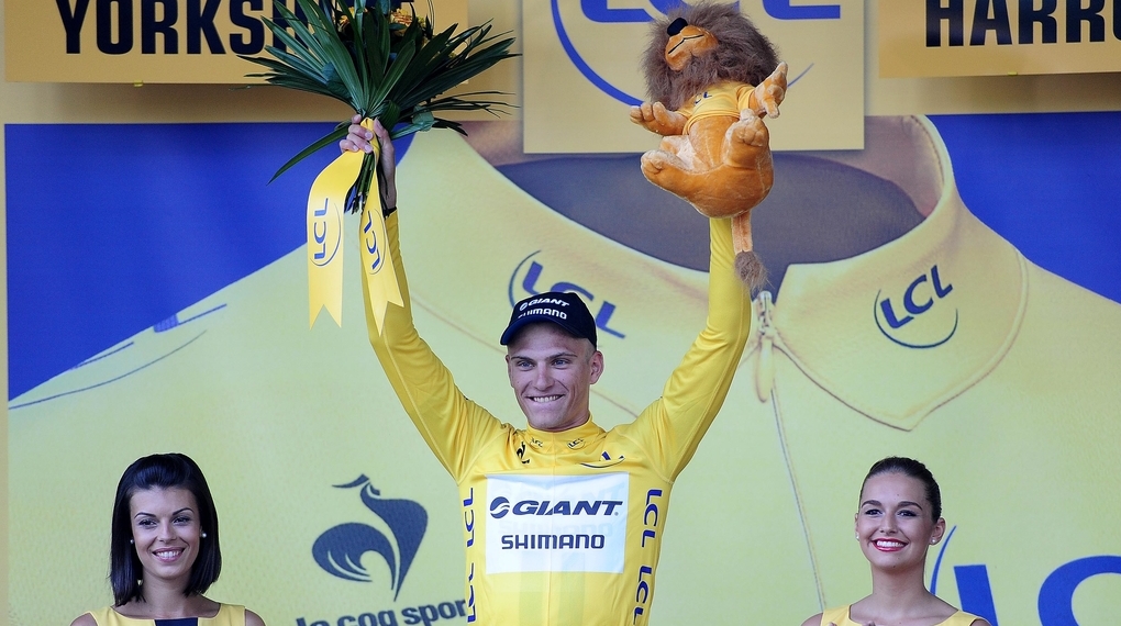 Marcel Kittel, yellow jersey, Giant-Shimano, Tour de France, stage one, Harrogate, pic: Simon Wilkinson/SWpix.com