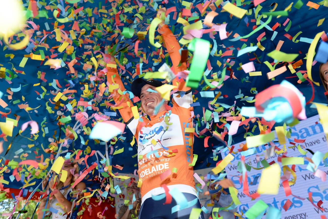 Simon Gerrans, Orica-GreenEDGE, 2014, Tour Down Under, ticker tape, pic: Sirotti