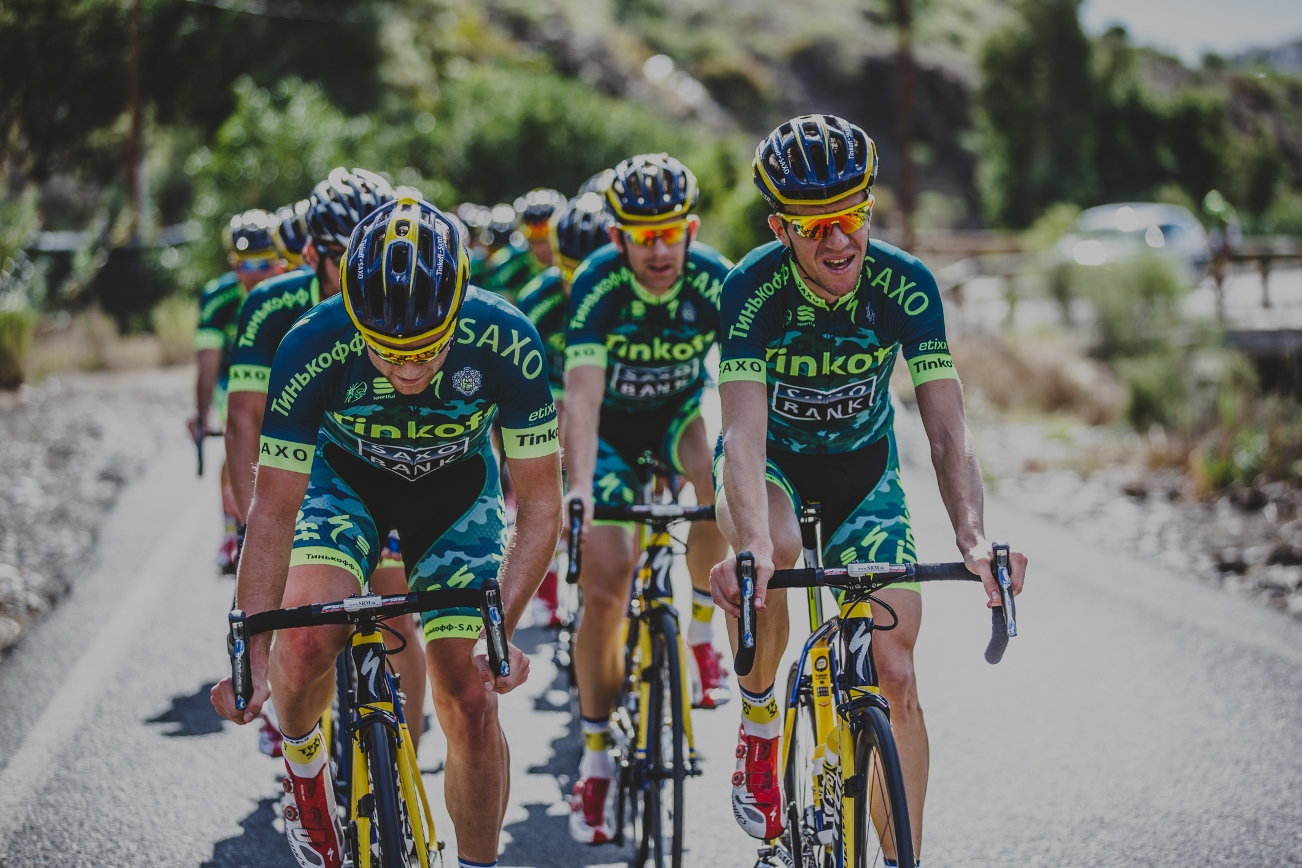 Tinkoff-Saxo, training, group ride, climb, camouflage, kit, pic: Luca Bettini