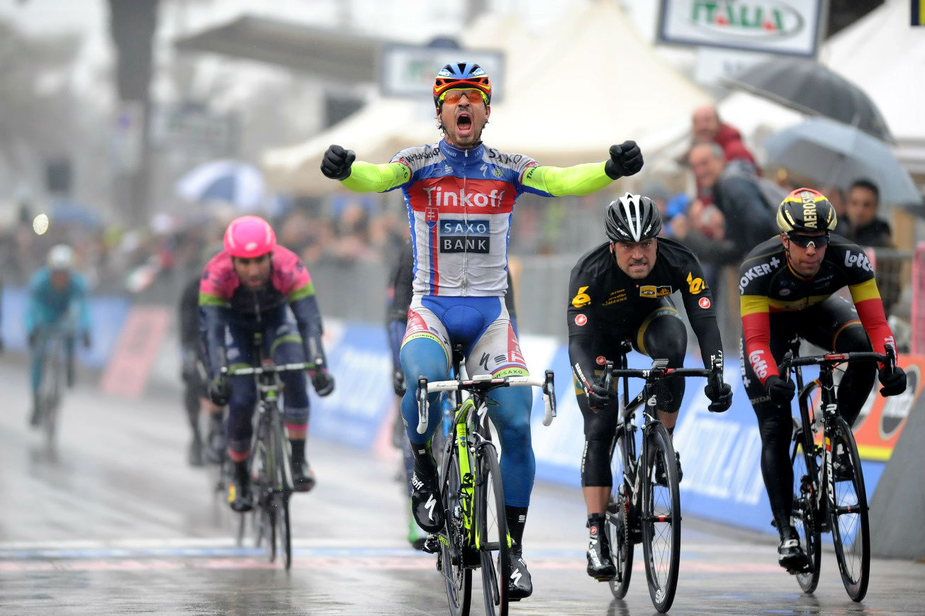 Peter Sagan, Tinkoff-Saxo, 2015, Tirreno-Adriatico, rain, salute, pic: Sirotti