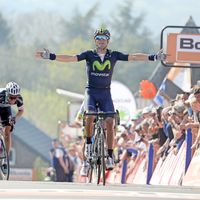 Alejandro Valverde, 2015, Movistar, salute, Mur de Huy., La Fleche Wallonne, pic: Sirotti