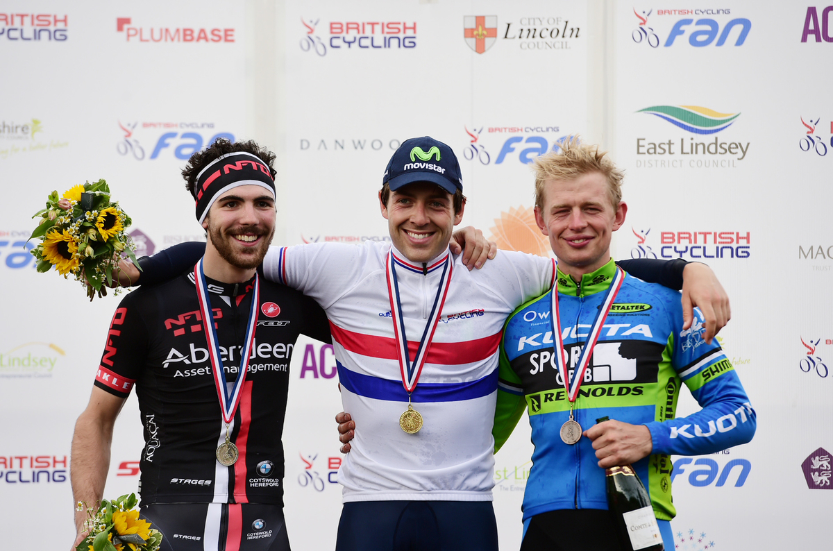 Alex Dowsett, British champion, podium, pic: Alex Broadway/SWpix.com