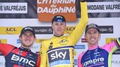 Chris Froome, yellow jersey, Criterium du Dauphine, Tejay van Garderen, Rui Costa, podium, pic: Sirotti