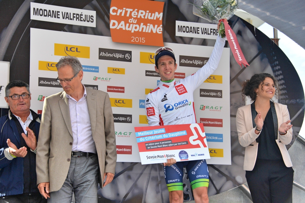 Simon Yates, Orica-GreenEDGE, white jersey, Criterium du Dauphine, 2015, pic: Sirotti