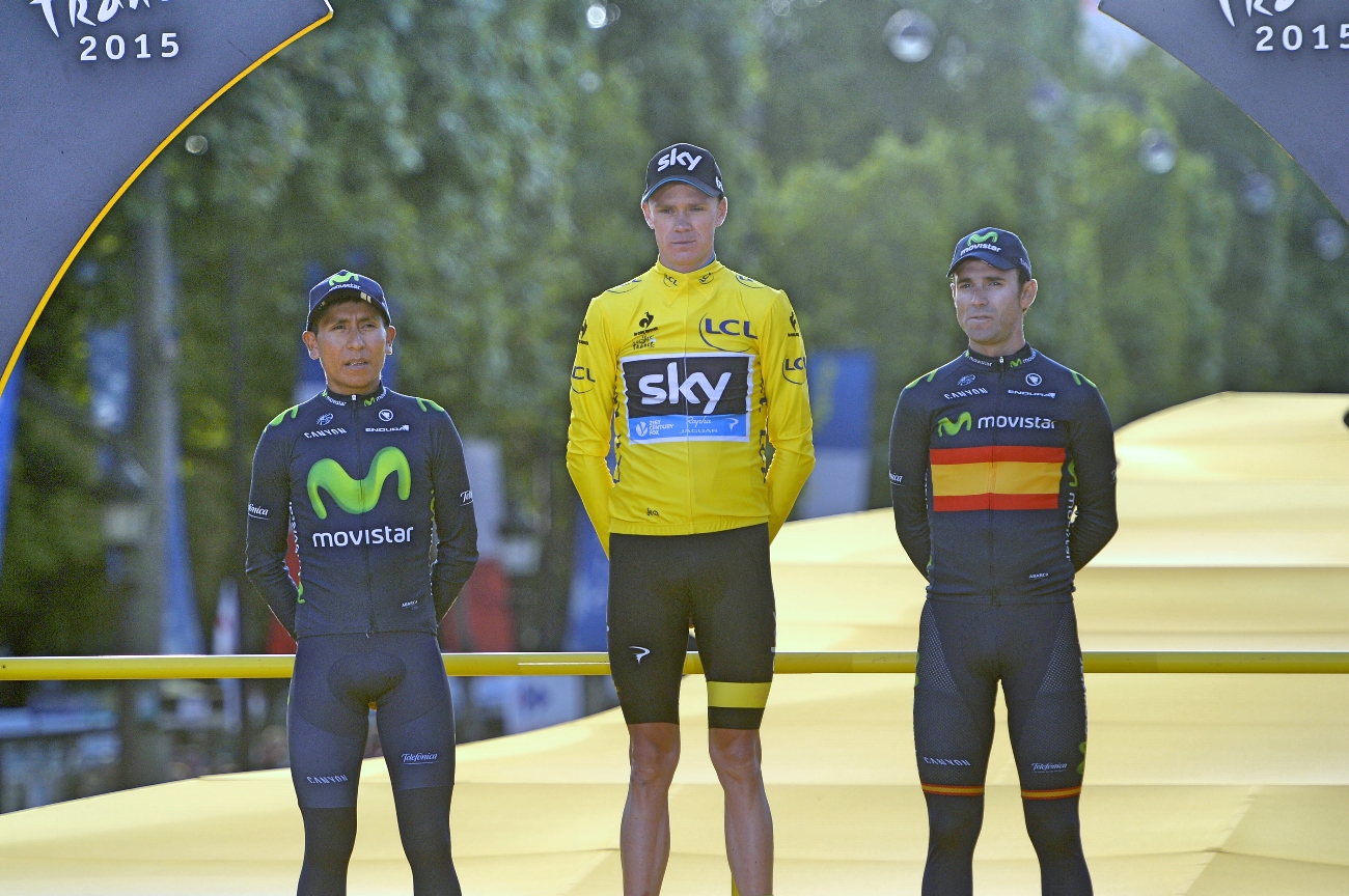 Chris Froome, Team Sky, podium, Champs-Elysees, Tour de France, 2015, pic - Sirotti