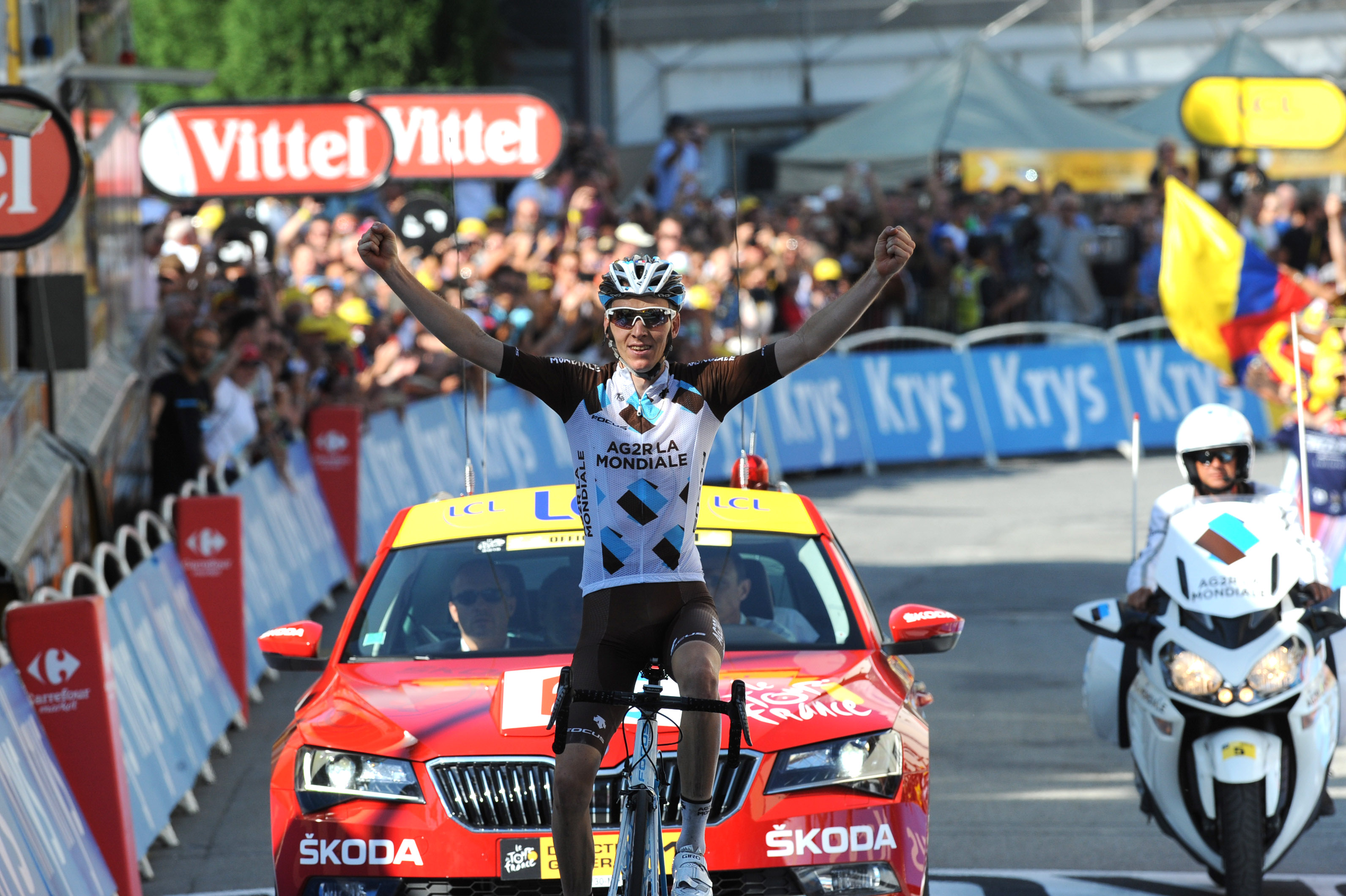 Tour de France 2015 - stage 18: Romain Bardet celebrates victory (Pic: Sirotti)