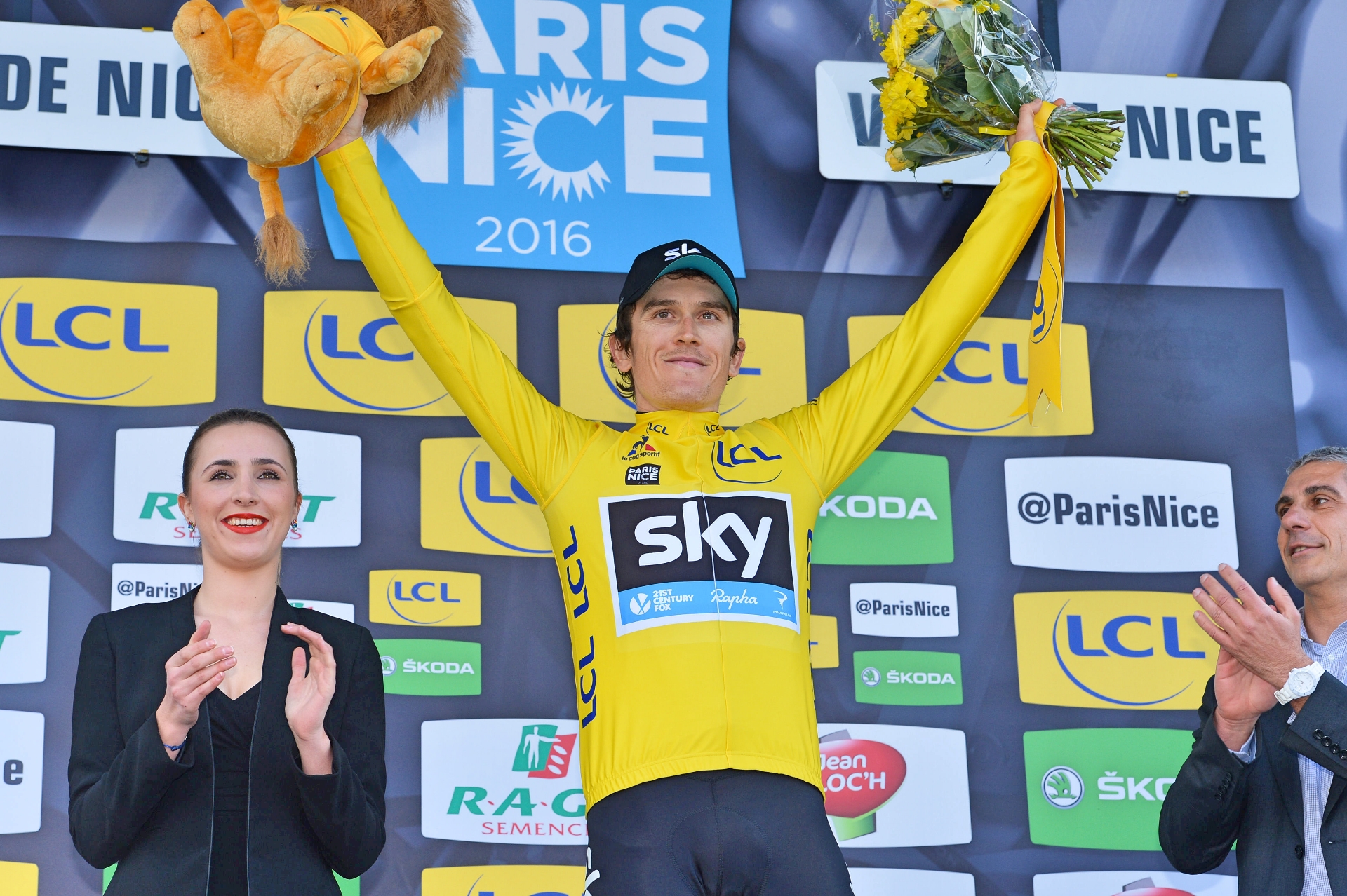 Geraint Thomas, yellow jersey, Paris-Nice, 2016, pic - Sirotti