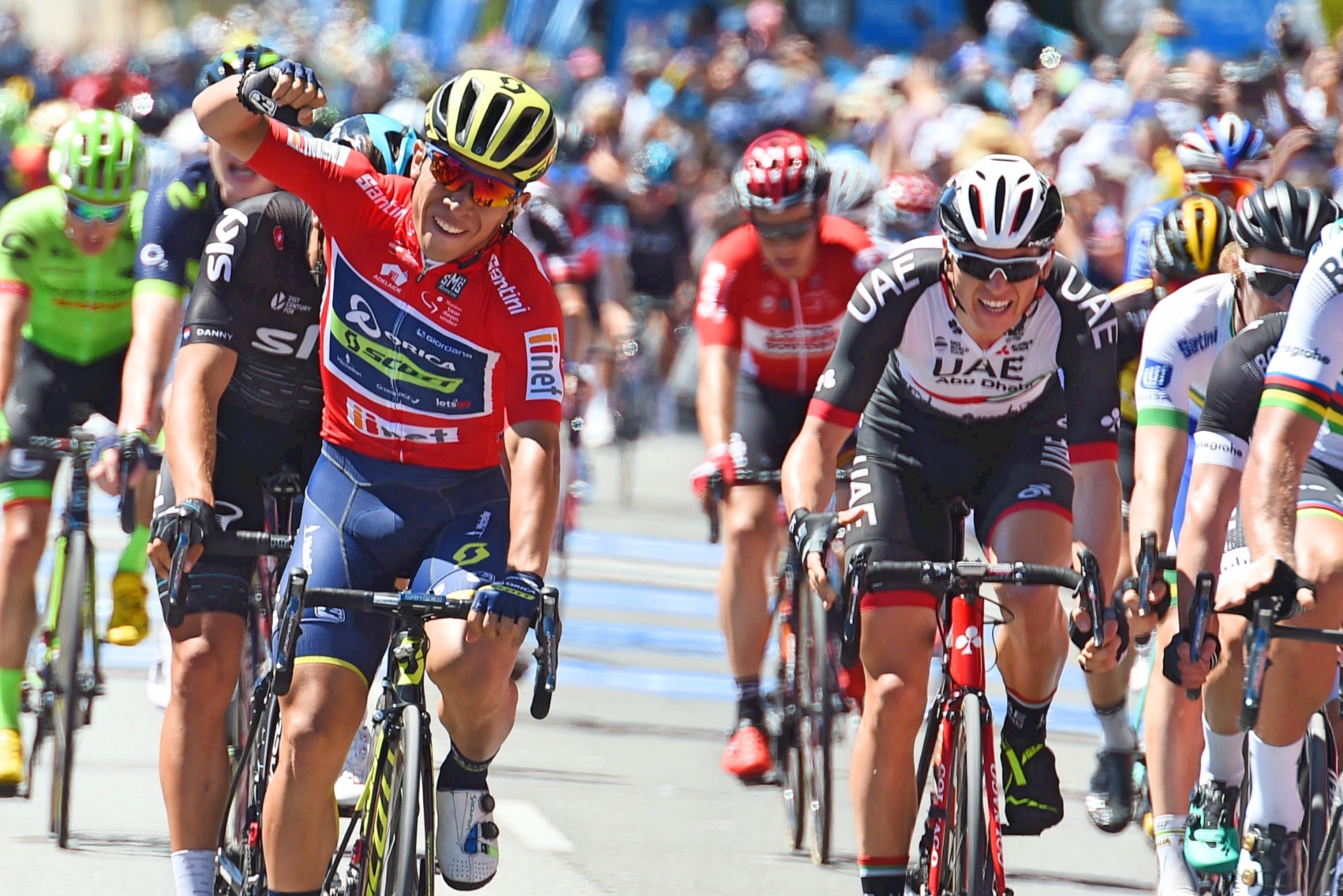 Caleb Ewan, Ben Swift, sprint, Tour Down Under, 2017, pic - Sirotti